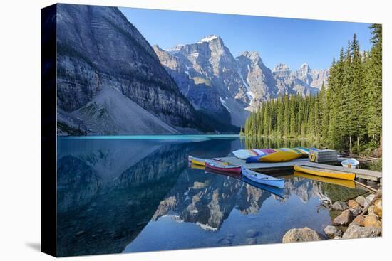 Canada, Banff NP, Valley of the Ten Peaks, Moraine Lake, Canoe Dock-Jamie & Judy Wild-Premier Image Canvas