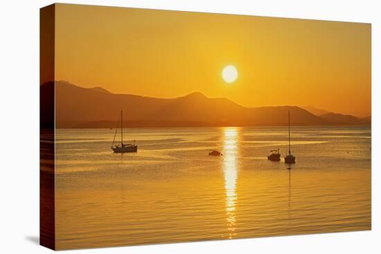Canada, British Columbia, Vancouver Island. Sailboats at sunset on Vesuvius Bay.-Jaynes Gallery-Premier Image Canvas