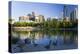 Canada Geese Resting at a Lake with Skyline, Calgary, Alberta, Canada-Peter Adams-Premier Image Canvas