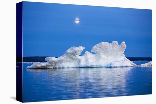 Canada, Nunavut, Moon Rises Behind Melting Iceberg in Frozen Channel-Paul Souders-Premier Image Canvas
