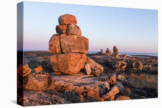 Canada, Nunavut, Territory, Stone Cairn on Harbor Islands at Sunset-Paul Souders-Premier Image Canvas