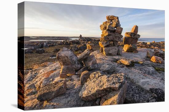 Canada, Nunavut Territory, Sunset Lights Cairns on Harbor Islands-Paul Souders-Premier Image Canvas