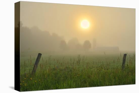 Canada, Ontario, Bourget. Farm field at sunrise in fog.-Jaynes Gallery-Premier Image Canvas