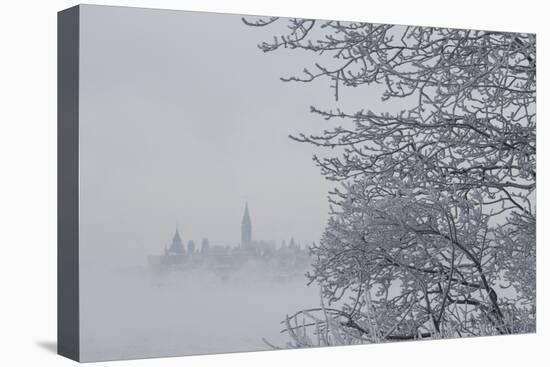 Canada, Ottawa, Ottawa River. Parliament Buildings Seen Through Fog-Bill Young-Premier Image Canvas