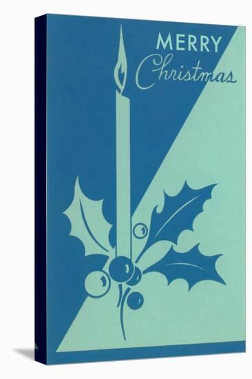 Candle and Holly, Blue-null-Stretched Canvas