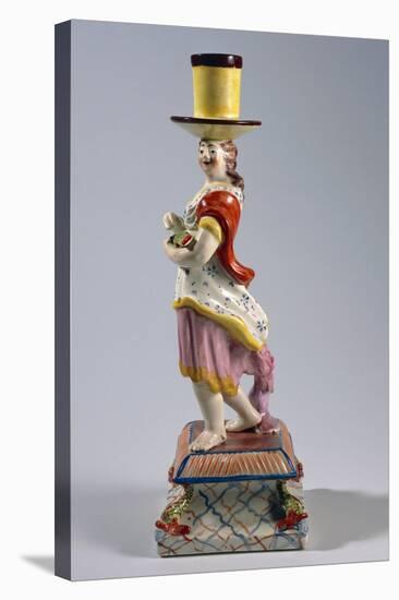 Candlestick Depicting Woman with Fish, Ceramic-null-Premier Image Canvas