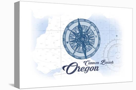 Cannon Beach, Oregon - Compass - Blue - Coastal Icon-Lantern Press-Stretched Canvas
