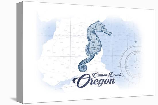 Cannon Beach, Oregon - Seahorse - Blue - Coastal Icon-Lantern Press-Stretched Canvas