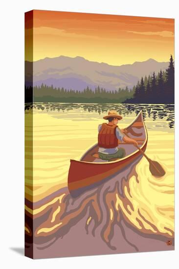 Canoe at Sunset-Lantern Press-Stretched Canvas