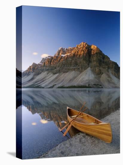Canoe at the Lakeside, Bow Lake, Alberta, Canada-null-Premier Image Canvas