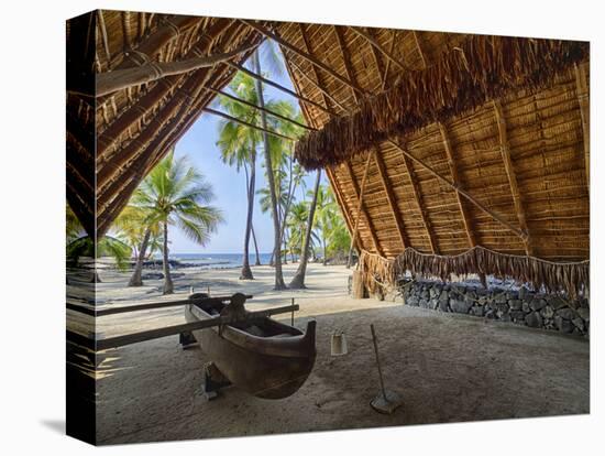 Canoe inside the Halau structure at the National Historic Park Pu'uhonua o Honaunau, Hawaii-Julie Eggers-Premier Image Canvas