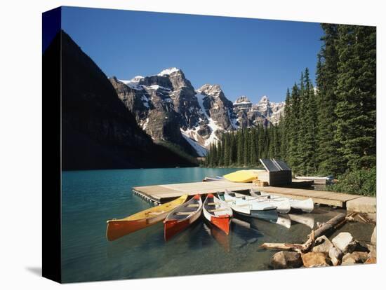Canoe Moored at Dock on Moraine Lake, Banff NP, Alberta, Canada-Adam Jones-Premier Image Canvas