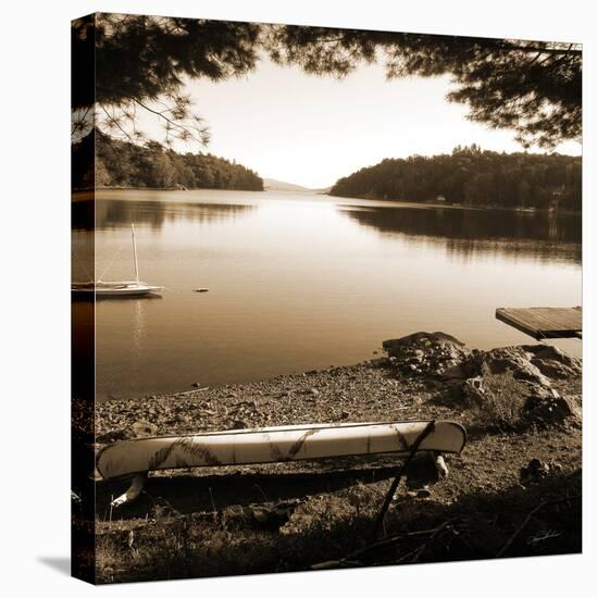 Canoe on Shore sepia-Suzanne Foschino-Stretched Canvas