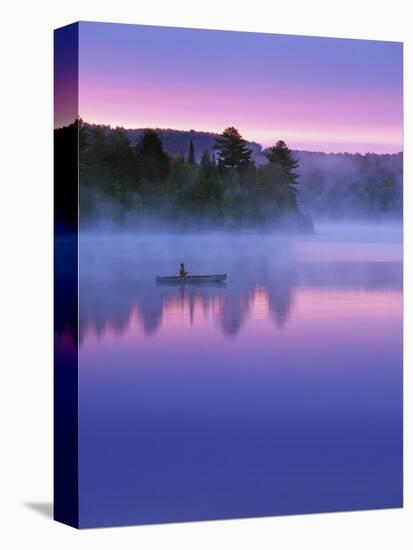 Canoeist on Lake at Sunrise, Algonquin Provincial Park, Ontario, Canada-Nancy Rotenberg-Premier Image Canvas