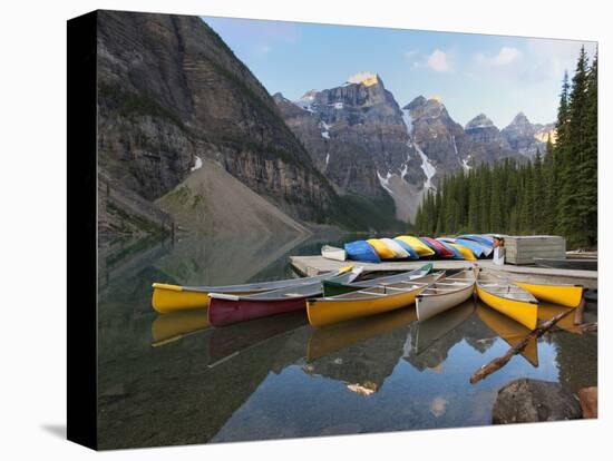 Canoes Moored on Moraine Lake, Banff National Park, UNESCO World Heritage Site, Alberta, Rocky Moun-Martin Child-Premier Image Canvas