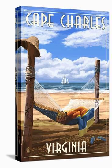 Cape Charles, Virginia - Hammock and Posts-Lantern Press-Stretched Canvas