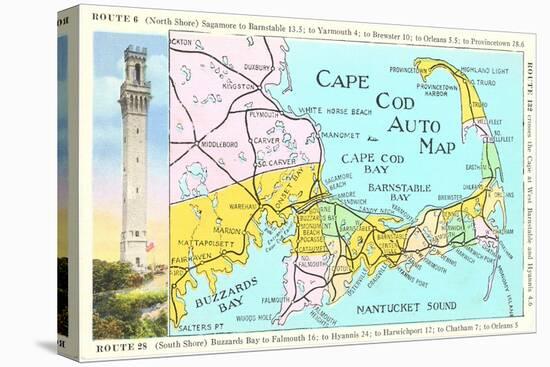 Cape Cod Map-null-Stretched Canvas