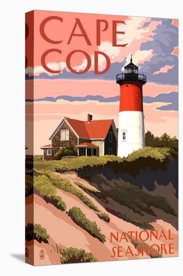 Cape Cod National Seashore - Nauset Light and Sunset-Lantern Press-Stretched Canvas