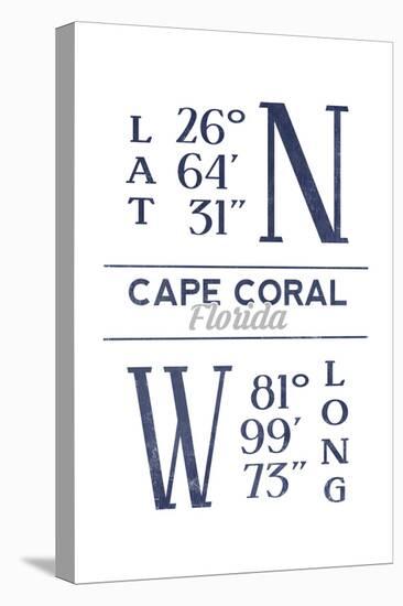 Cape Coral, Florida - Latitude and Longitude (Blue)-Lantern Press-Stretched Canvas