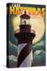 Cape Hatteras Lighthouse with Full Moon - Outer Banks, North Carolina-Lantern Press-Stretched Canvas