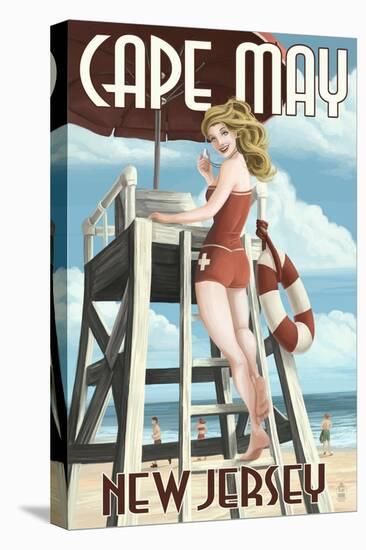 Cape May, New Jersey - Lifeguard Pinup Girl-Lantern Press-Stretched Canvas