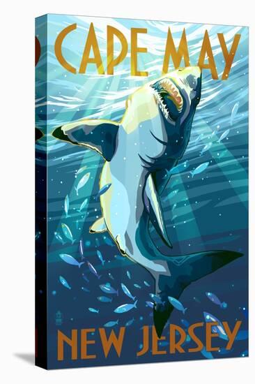 Cape May, New Jersey - Stylized Shark-Lantern Press-Stretched Canvas