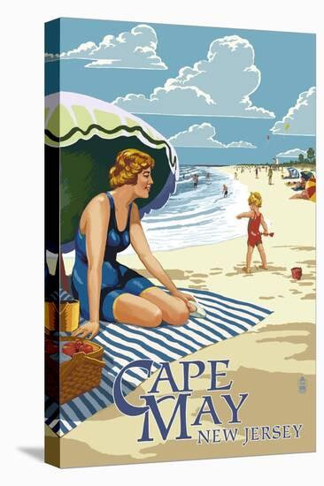 Cape May, New Jersey - Woman on Beach-Lantern Press-Stretched Canvas