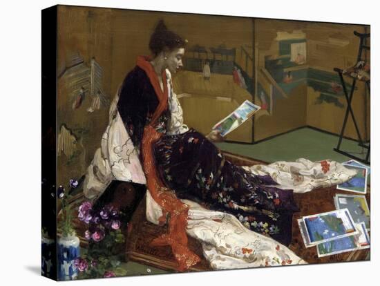 Caprice En Pourpre Et or : Le Paravent Dore  Jeune Femme Vetue a La Japonaise En Kimono, Regardant-James Abbott McNeill Whistler-Premier Image Canvas