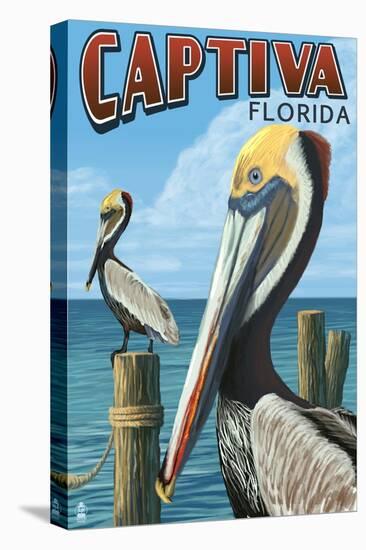 Captiva, Florida - Brown Pelican-Lantern Press-Stretched Canvas