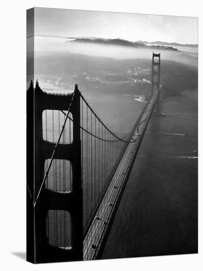 Car Lanes across the Golden Gate Bridge with Fog-Covered City of San Francisco in Background-Margaret Bourke-White-Premier Image Canvas