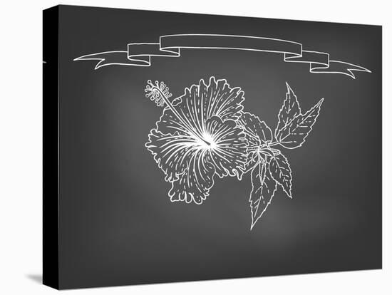 Card with Hibiscus Flower on Chalkboard-tukkki-Stretched Canvas