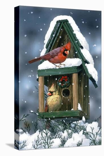 Cardinals and Birdhouse in Snow-William Vanderdasson-Premier Image Canvas