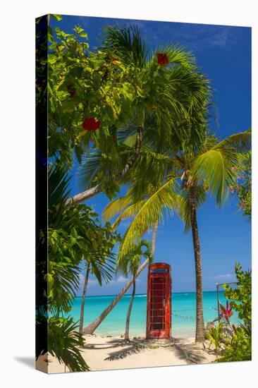 Caribbean, Antigua, Dickinson Bay, Dickinson Bay Beach, Red British Telephone Box-Alan Copson-Premier Image Canvas