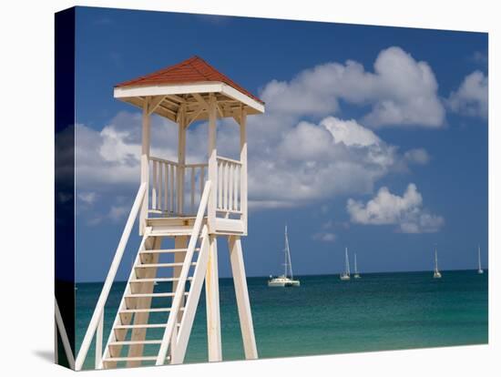 Caribbean, St Lucia, Gros Islet, Rodney Bay, Reduit Beach, Life Guard Lookout-Alan Copson-Premier Image Canvas