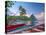 Caribbean, St Lucia, Soufriere Bay, Soufriere Beach and Petit Piton, Traditional Fishing Boats-Alan Copson-Premier Image Canvas