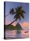 Caribbean, St Lucia, Soufriere Bay, Soufriere Beach and Petit Piton, Traditional Fishing Boats-Alan Copson-Premier Image Canvas