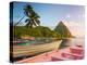 Caribbean, St Lucia, Soufriere Bay, Soufriere Beach and Petit Piton, Traditional Fishing Boats-Alan Copson-Premier Image Canvas