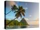 Caribbean, St Lucia, Soufriere Bay, Soufriere Beach and Petit Piton, Traditional Fishing Boats-Alan Copson-Premier Image Canvas