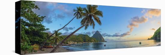 Caribbean, St Lucia, Soufriere, Soufriere Bay, Soufriere Beach and Petit Piton-Alan Copson-Premier Image Canvas