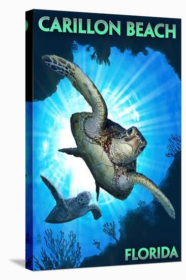 Carillon Beach, Florida - Sea Turtles Diving-Lantern Press-Stretched Canvas
