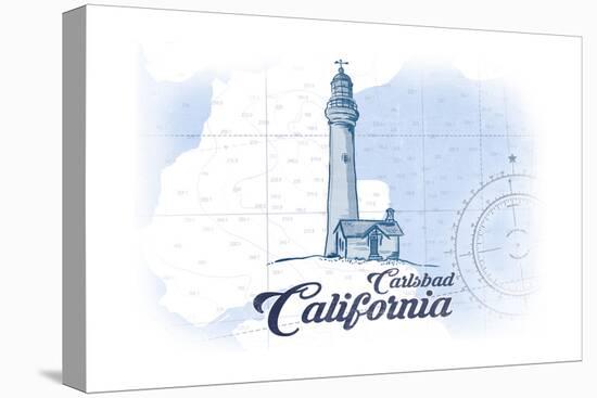 Carlsbad, California - Lighthouse - Blue - Coastal Icon-Lantern Press-Stretched Canvas