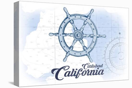 Carlsbad, California - Ship Wheel - Blue - Coastal Icon-Lantern Press-Stretched Canvas