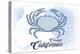 Carmel, California - Crab - Blue - Coastal Icon-Lantern Press-Stretched Canvas