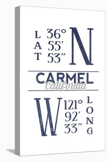 Carmel, California - Latitude and Longitude (Blue)-Lantern Press-Stretched Canvas