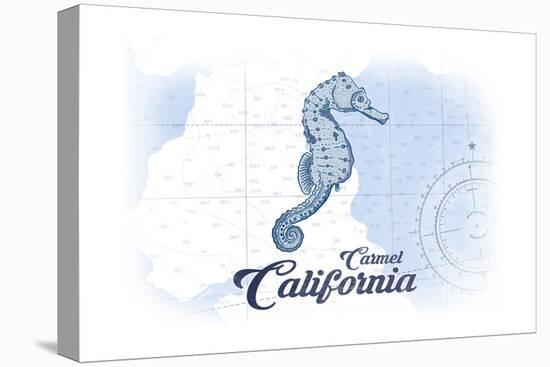 Carmel, California - Seahorse - Blue - Coastal Icon-Lantern Press-Stretched Canvas