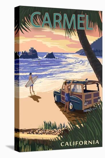 Carmel, California - Woody on the Beach-Lantern Press-Stretched Canvas