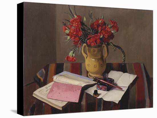 Carnations and Account Books, 1925-Felix Edouard Vallotton-Premier Image Canvas