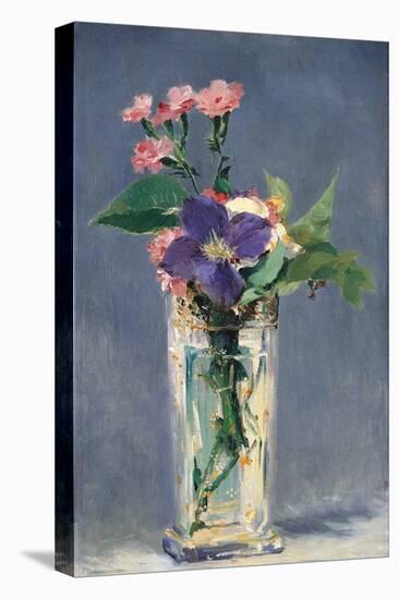 Carnations and Clematis in a Crystal Vase-Edouard Manet-Stretched Canvas