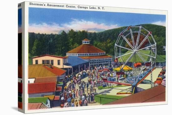 Caroga Lake, New York - Sherman's Amusement Center View-Lantern Press-Stretched Canvas