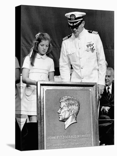 Caroline Kennedy and Capt Earl Yates, Commander of Aircraft Carrier, USS John F Kennedy-null-Stretched Canvas